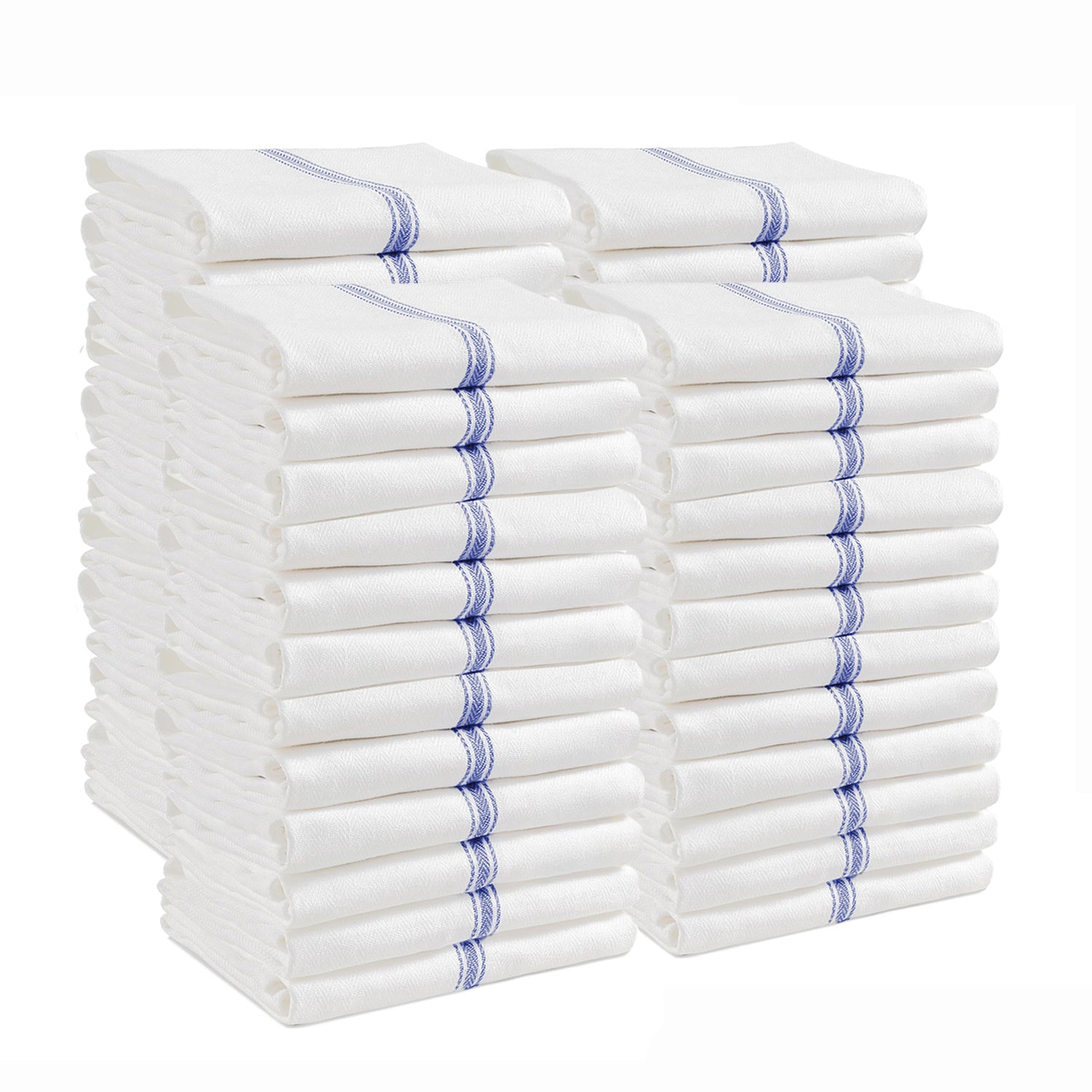Set of 48 Herringbone Kitchen Towels - Blue Stripe